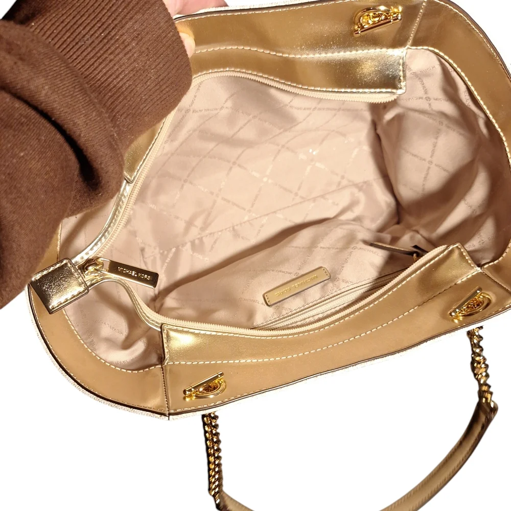 Michael Kors Large Jet Set chain  Cream and Gold Shoulder Bag - Picture 7 of 8